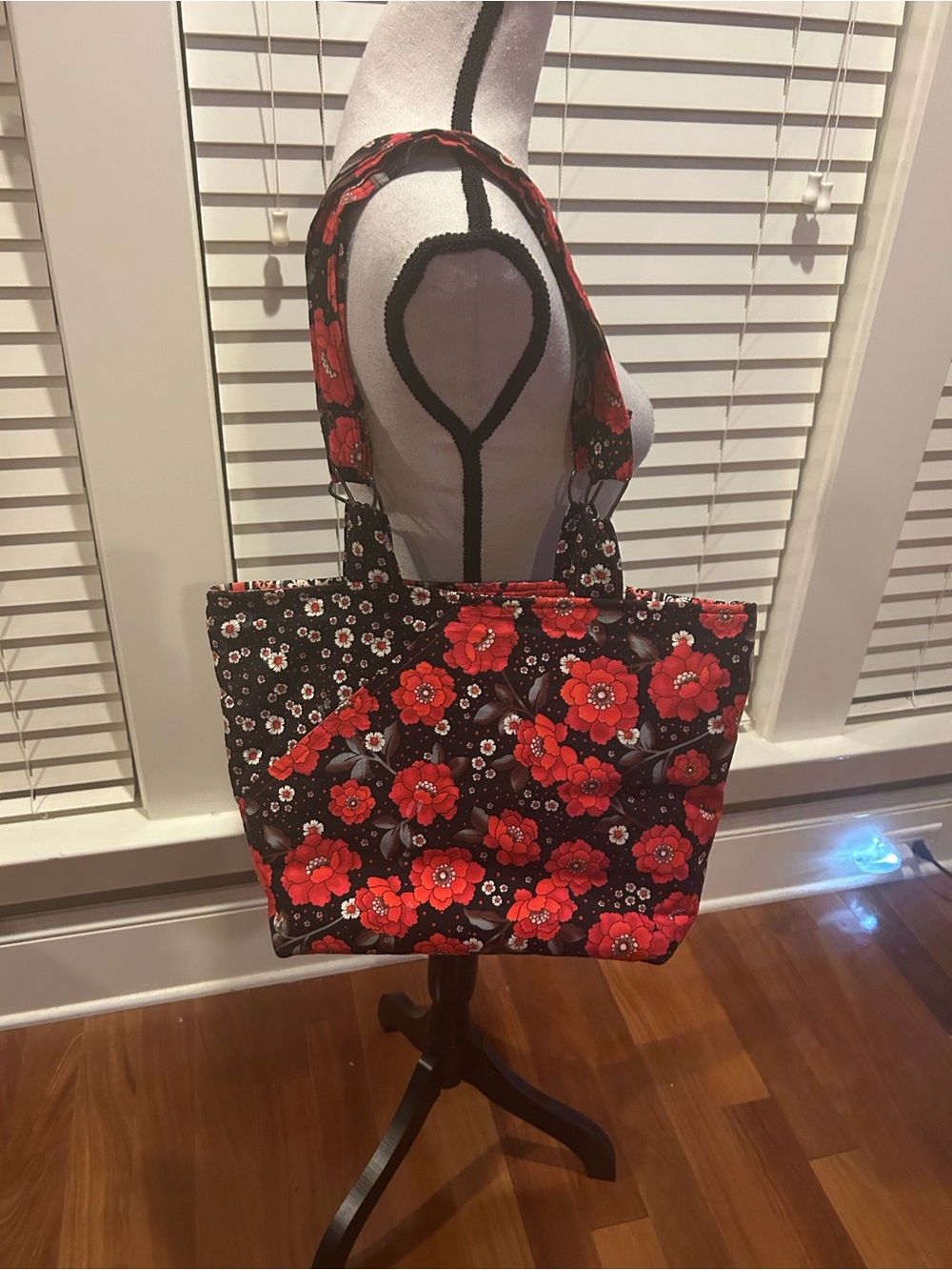Black & Red Floral Tote Bag - Stylish Everyday Carry